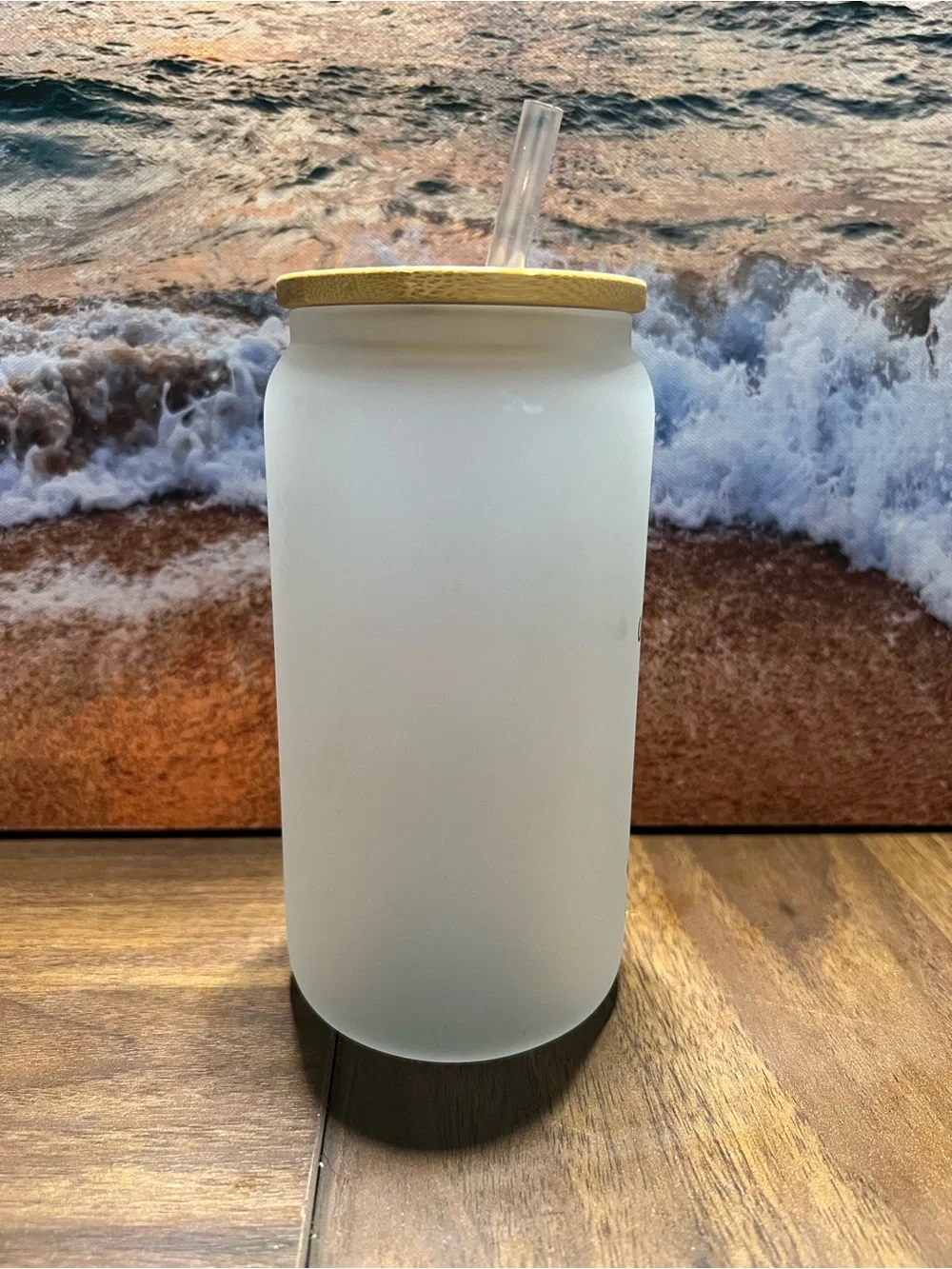 Personalized Frosted Glass Tumbler with Gold Script and Bamboo Lid